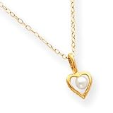 14k Open Heart Cultured Pearl Pendant Child Chain - 15 Inch