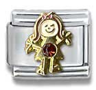 Clearly Charming January Garnet Czech Crystal & Gold Little Girl Birthstone Italian Charm Bracelet Link