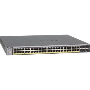 Netgear ProSafe GSM7252PS Stackable Ethernet Switch. PROSAFE 48PORT GIGABIT POE STACKABLE L2+ MANAGED SWITCH STD-SW. 48 Port - 8 Slot - 48 x 10/100/1000Base-T - Power Over Ethernet - 4 x SFP (mini-GBIC), - 2 x SFP+, - 2 x Expansion Slot Slot