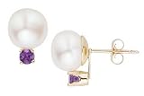 1/5 Carat Amethyst and Cultured Pearl 10K Gold Earrings