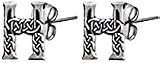Celtic Letter "H" Pewter Stud Earrings