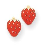 14k Enameled Strawberry Childrens Earrings