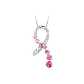 Created Pink Sapphire and Diamond Pendant in 10K White Gold by 