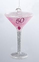 Happy Hour Mouth Blown Glass "50 & Fabulous" Martini Cocktail Christmas Ornament