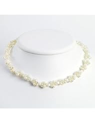 Sterling Silver White Jade/White Cultured Pearl Necklace - QH2482-16"