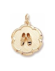 Rembrandt Charms, Baby Shoes Disc Charm in Solid Sterling Silver or Gold, Engravable