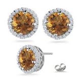 0.30 Ct Diamond and 0.78 Ct Citrine Earrings in Platinum