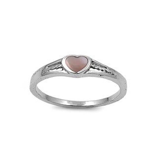 Sterling Silver 5mm Heart Mother of Pearl Stone Ring (Size 5 - 9)
