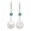 11mm Coin Pearl and Faceted Turquoise Bead Lever Back Earrings