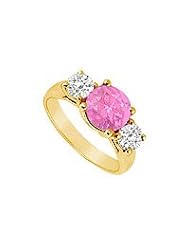 Three Stone Pink Sapphire and Diamond Ring : 14K Yellow Gold - 2.00 TGW
