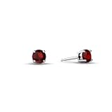 14K White Gold Genuine Round Garnet Stud Earrings