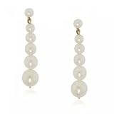 14KT Solid Yellow Gold Dangle Drop White Pearl Earrings