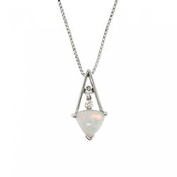 Created Opal & Diamond Pendant Necklace White Gold Box Chain