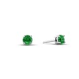 14K White Gold Genuine Round Emerald Stud Earrings