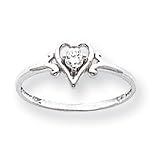 14k White Gold Genuine April Birthstone Heart Ring
