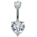 Piercing Nombril C?ur - cristal - 10MM et boule sup�rieure de 6MM. Barre en acier chirurgical 1.6MM
