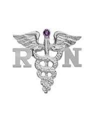 NursingPin - Registered Nurse RN Graduation Nursing Pin with Amethyst in Silver