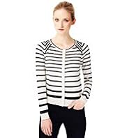 Autograph Cotton Rich Striped Cardigan with Silk