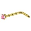 Solid 14KT Yellow Gold 2mm Pink Cubic Zirconia L-Shaped Nose Ring - 20 Gauge