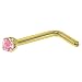 Solid 14KT Yellow Gold 2mm Pink Cubic Zirconia L-Shaped Nose Ring - 20 Gauge