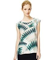 Autograph Cap Sleeve Palm Print T-Shirt