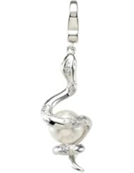 Sterling Silver Freshwater Cultured Pearl .01 CTTW Diamond Snake Charm