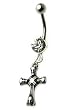 Stainless Steel Dangle Belly Ring with Clear CZ - Cross/Skulls Sold Individually
