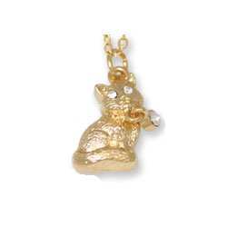 Gold & European Crystal Cat Pendant Necklace
