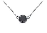 14K White Gold : Bezel Set Round Black Diamond Solitaire Pendant - 1.00 CT. TW.
