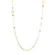 14k Gold Bonded 36" Peace and Turquise Beaded Necklace in Goldtone