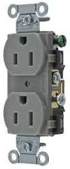 Hubbell CR15GRY Duplex Receptacle, Common Ground, 15 amp, 125V, 5-15 R, Gray (Pack of 10)