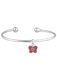 Kids Silver January Birthstone Butterfly Charm Torque Bangle For Girls