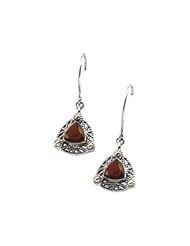 CleverEve Designer Series One Pair of 14K Yellow Gold & Sterling Silver Genuine Mozambique Garnet Cabochon Earrings 6 x 6 x 6mm