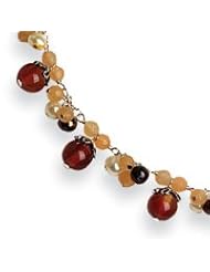 Sterling Silver Cultured Pearls/Carnelian/Agate Necklace - QH1894-16"
