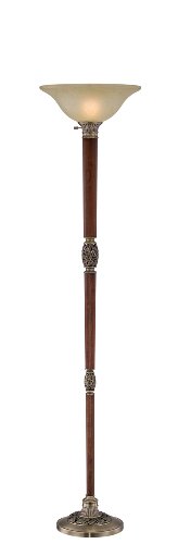 Lite Source EL-90041 Keyshawn Torchiere Lamp, Antique Brass, Amber Glass Shade On Sale