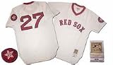Carlton Fisk #27 1975 Boston Red Sox Authentic Home Throwback Mitchell and Ness MLB Baseball Jersey (White)