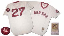 Carlton Fisk #27 1975 Boston Red Sox Authentic Home Throwback Mitchell and Ness MLB Baseball Jersey (White)