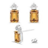0.18 Ct Diamond and 8.82 Ct Citrine Earrings in 18K White Gold
