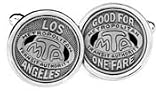 Handmade sterling silver Los Angeles transit token cufflinks with presentation box and card of authenticity