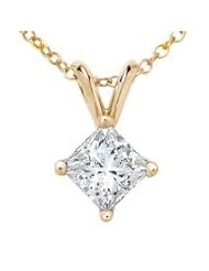 Princess Cut Diamond Solitaire Pendant Promo Quality in 14k Yellow Gold (0.50 ctw, J-K color, I2 clarity)