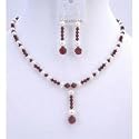 Brd737 Custom Bridal Jewelry Dark Siam Red Swarovski Crystals & White Pearls Drop Down Necklace Set With Gift Box