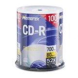 CD R Recordable Discs, 700MB/80MIN, 52x, Branded, Spindle, Silver, 100/Pack (MEM32024581)