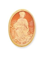 Genuine 14k Polished Yellow Gold 45mm Shell Cameo Open Back Pin