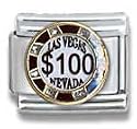 Clearly Charming Las Vegas $100 Chip Casino Gambling Theme Italian Charm Bracelet Link