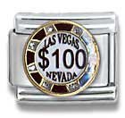 Clearly Charming Las Vegas $100 Chip Casino Gambling Theme Italian Charm Bracelet Link