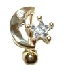Moon and Star Reverse Mounted Gold Belly Button Ring