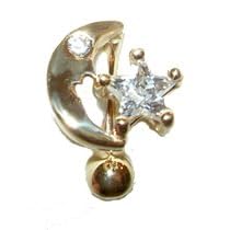 Moon and Star Reverse Mounted Gold Belly Button Ring by 