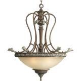 Progress Lighting P3758-55 Five-Light Extra Large Foyer Pendant with Antique Seeded Glass and Aged Silver-Leaf Highlights, Tuscany Crackle