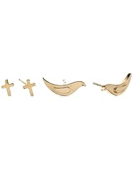 Adina Reyter Tiny Dove Stud Earrings and Tiny Cross Stud Earrings Jewelry Set