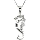 10k White Gold Diamond Sea Horse Necklace